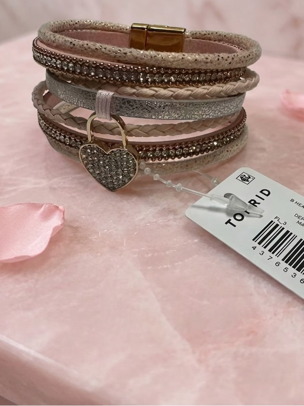 torrid NWT Blush Pink Multi-Row Bracelet with Pave Heart Charm